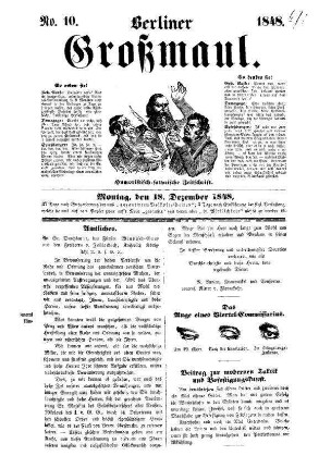 Berliner Grossmaul. Humoristisch=satyrische Zeitschrift. N[umer]o 10.