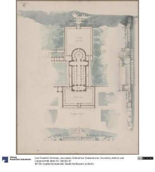 Jerusalem. Entwurf zur Grabeskirche. Grundriss, Aufriss und Längsschnitt