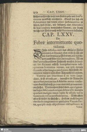 Cap. LXXV. De Febre intermittente quotidiana