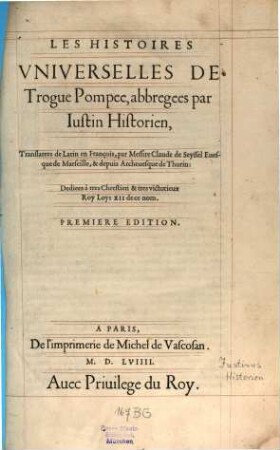 Les histoires universelles de Trogue Pompée