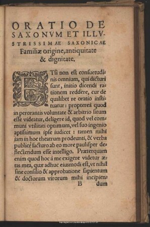 Oratio De Saxonum Et Illustrissimae Saxonicae Familiae origine, antiquitate & dignitate