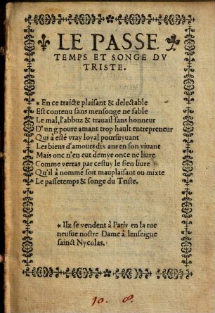 Le passe-temps et songe du triste