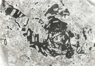 Rundkarten kursächsischer Waldgebiete (Humelius-Risse, Kreiskarten für Jagd- u. Forstzwecke, Dresden, um 1560), Laußnitzer Heide (und Umgebung), von Johannes Humelius, aquarellierte Zeichnung, 65,5 x 63 cm, ca. 1 : 50 000. Ausschnitt : Kün- (Kien-) Heide, Zittelheide (Rödernsche und Radeburger Heide) und Laußnitzer Heide