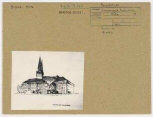 Umbauung der Nikolaikirche (Planung für das Nikolaiviertel). Berlin, Mitte, Poststraße/Mühlendamm/Molkenstraße/Nikolaikirchplatz