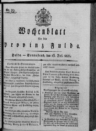 Nr. 29, Ausgabe vom 16. Juli 1825