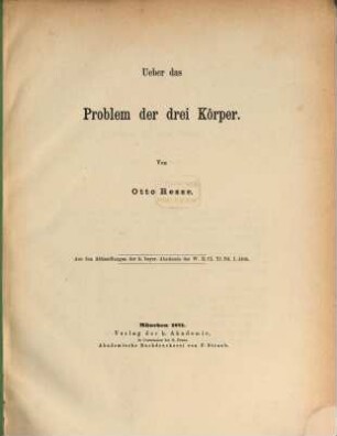 Über das Problem der drei Körper