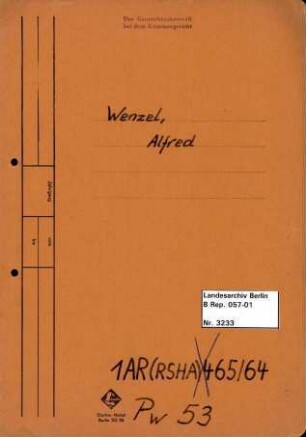 Personenheft Alfred Wenzel (*04.08.1910), SS-Obersturmführer