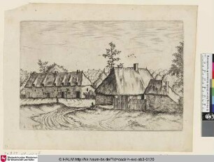 [Farm and a Row of Houses; Bauernhof mit einer Häuserreihe links]