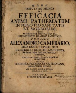 Disp. med. de efficacia animi pathematum in negotio sanitatis et morborum