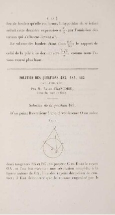 Solution des questions 483, 484, 485.
