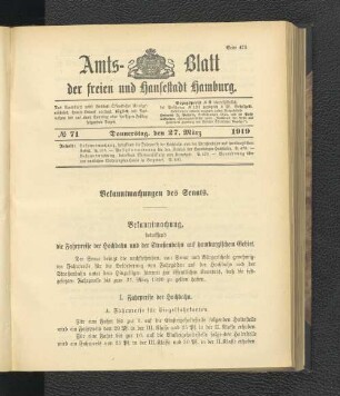 No.71, Donnerstag, den 27. März 1919