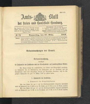 No.71, Donnerstag, den 27. März 1919