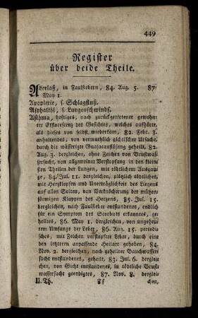 Register über beide Theile.