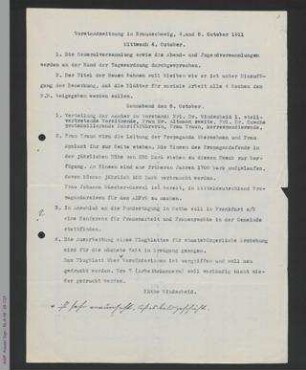 Protokolle Vorstandssitzung Oktober 1911