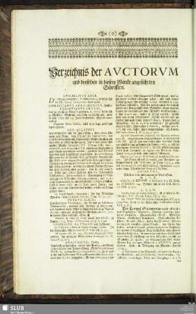Verzeichnis der Auctorum und derselben in diesem Werke angeführten Schrifften