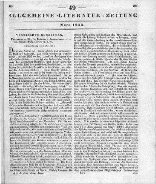 Carové, F. W.: Kosmorama, eine Reihe von Studien zur Orientierung in Natur, Geschichte, Staat, Philosophie und Religion. Frankfurt am Main: Brönner 1831 (Beschluss von Nr. 48)