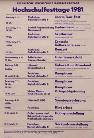 "Hochschulfesttage der TH Karl-Marx-Stadt 1981", vom 02.11.-08.11.1981