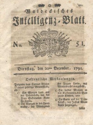 No. 51, Dienstag, den 20ten December, 1791