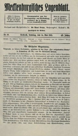 Nr. 19. Rostock, Sonntag, den 16. Mai 1915.