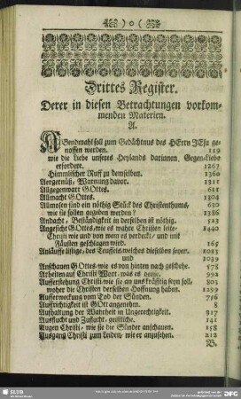 Drittes Register. Derer in diesen Betrachtungen vorkommenden Materien