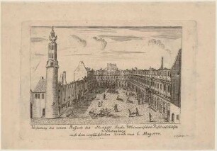 Das Schloss Wilhelmsburg (Residenzschloss, Stadtschloss) in Weimar nach dem Brand vom 6. Mai 1774, Blick in den Schlosshof