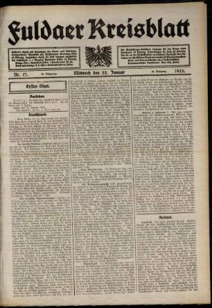 Erste Ausgabe vom Mittwoch, den 22. Januar 1913.