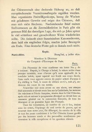 Brief. Monsieur le Directeur du Comptoir d'Escompte de Paris. Shang'hai, 4 juillet 1870