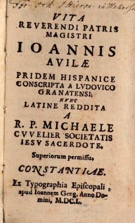 Vita Reverendi Patris Magistri Ioannis Avilae