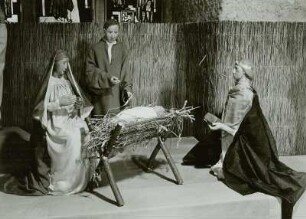 Anbetung an der Krippe (Mönch, Maria und Joseph, Engel, 3 Könige)