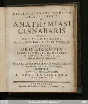 Dissertatio Inauguralis Medico-Chemica De Anathymiasi Cinnabaris