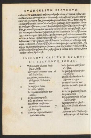 Elenchus Capitum Evangelii Secundum Iohan.