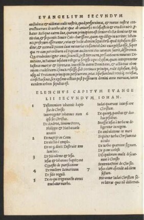 Elenchus Capitum Evangelii Secundum Iohan.