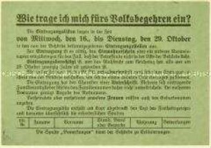 Handzettel zum Verfahren des Volksbegehrens gegen den Young-Plan 1929