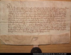 Die Stadt Vechta beurkundet dem Jean Vrese, daß sein Streit mit der Kommende Jemgum beigelegt ist = OUB II, Nr. 1344, S. 375 Anhängendes Siegel beschädigt erhalten