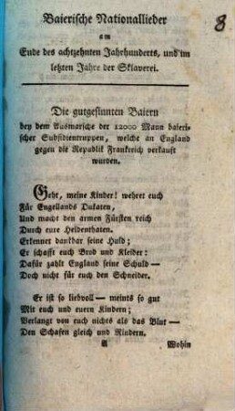 Baierische Nationallieder am Ende des achtzehnten Jahrhunderts, und im letzten Jahre der Sklaverei