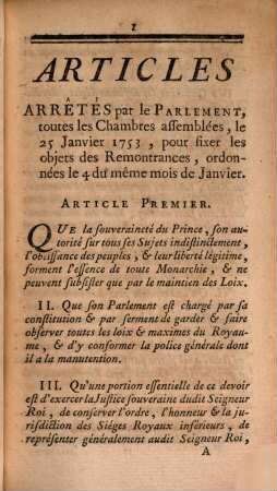Remontrances Du Parlement Au Roi, Du 9 Avril 1753