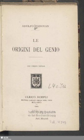 Le origini del genio : con cinque tavole