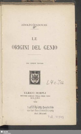 Le origini del genio : con cinque tavole