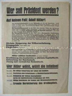 Flugschrift der SPD für die Wiederwahl Hindenburgs zum Reichspräsidenten