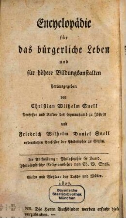 Handbuch der Philosophie für Liebhaber. 5, Philosophische Religionslehre