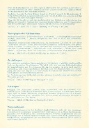 Bibliographische Publikationen ; Ausstellungen ; Führungen
