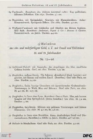 Halsuhren aus ein- und mehrfarbigem Gold, 18. und 19. Jahrhundert (Nr. 72-86)