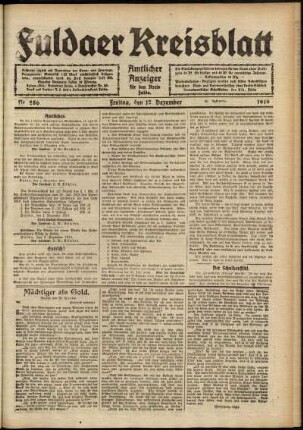 Ausgabe vom Freitag, den 12. Dezember 1919.