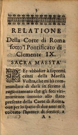 Relatione Dello Stato della Corte di Roma sotto il Pontificato di Clemente IX