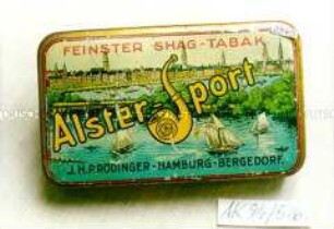 Blechdose für 50? Gramm Tabak "FEINSTER SHAG-TABAK 'Alster - Sport' (Abbildung: Hamburg, davor Binnen- und Außenalster)