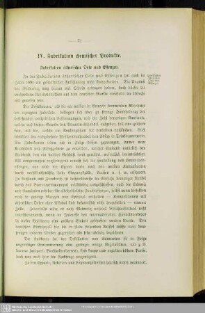 IV. Fabrikation chemischer Produkte