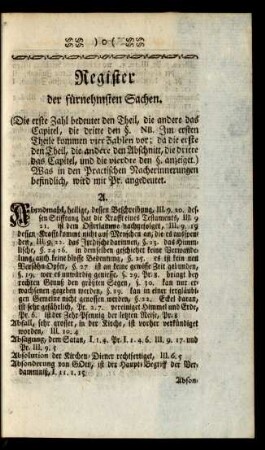 Register der fürnehmsten Sachen