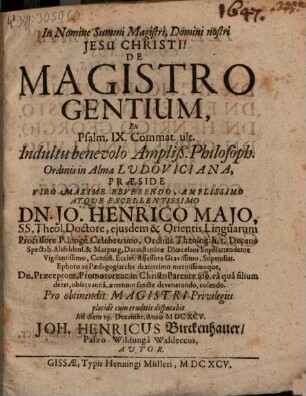 De magistro gentium, ex Psalm. IX. comm. ult.