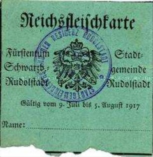 Fleischkarte der Stadt Rudolstadt (ohne Marken)