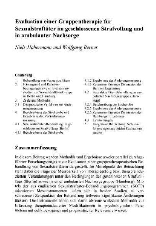 315-338, Evaluation einer Gruppentherapie für Sexualstraftäter im geschlossenen Strafvollzug und in ambulanter Nachsorge
